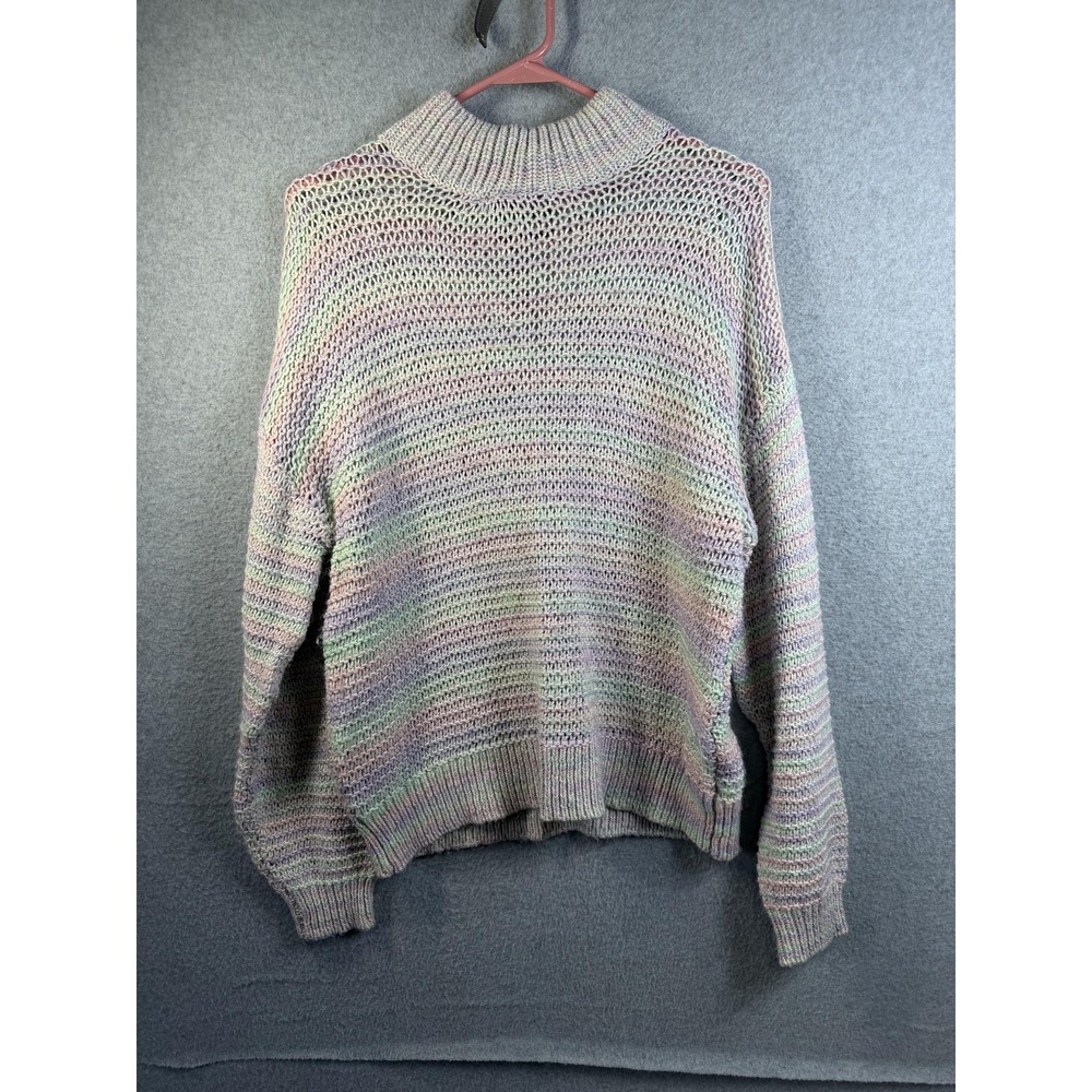 ASOS DESIGN Sweater Womens 4 Multicolor Striped Open Knit Mock Neck Lightweight